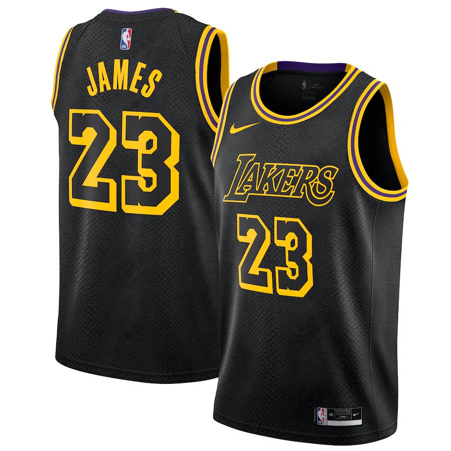 Men Los Angeles Lakers #23 LeBron James Nike Black City Edition Swingman NBA Jersey->los angeles lakers->NBA Jersey